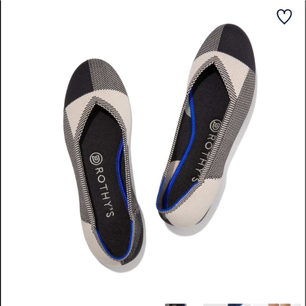 Rothys Black & White Plaid round toe